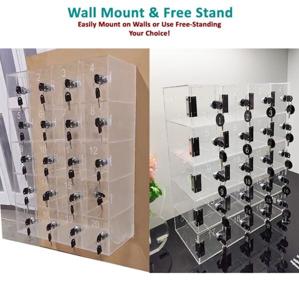 Lambock Durable and Transparent Acrylic Cell Phone Lock Box with Secure Wall-Mount Design, Clear Cell Phone Locker for Classroom & Office Storage