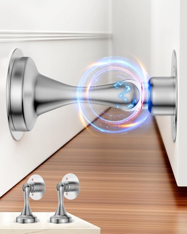 Magnetic Door Stopper (2-Pack) – Soft-Catch, Space-Saving Design, Wall & Floor Mounting, Easy Installation for Home and Office