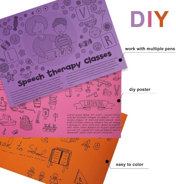 Bright neon poster board for arts, crafts, and classroom displays. Large pack of 50 sheets with smoo.