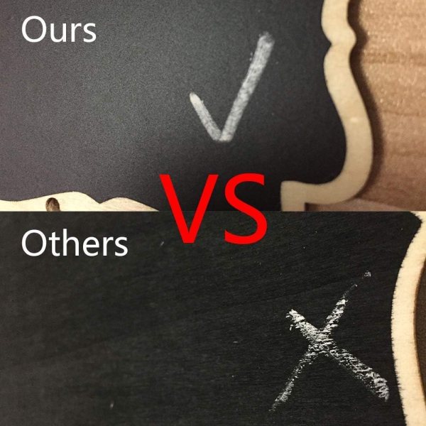 Comparison of chalkboard place cards with and without Lambock chalk markers.