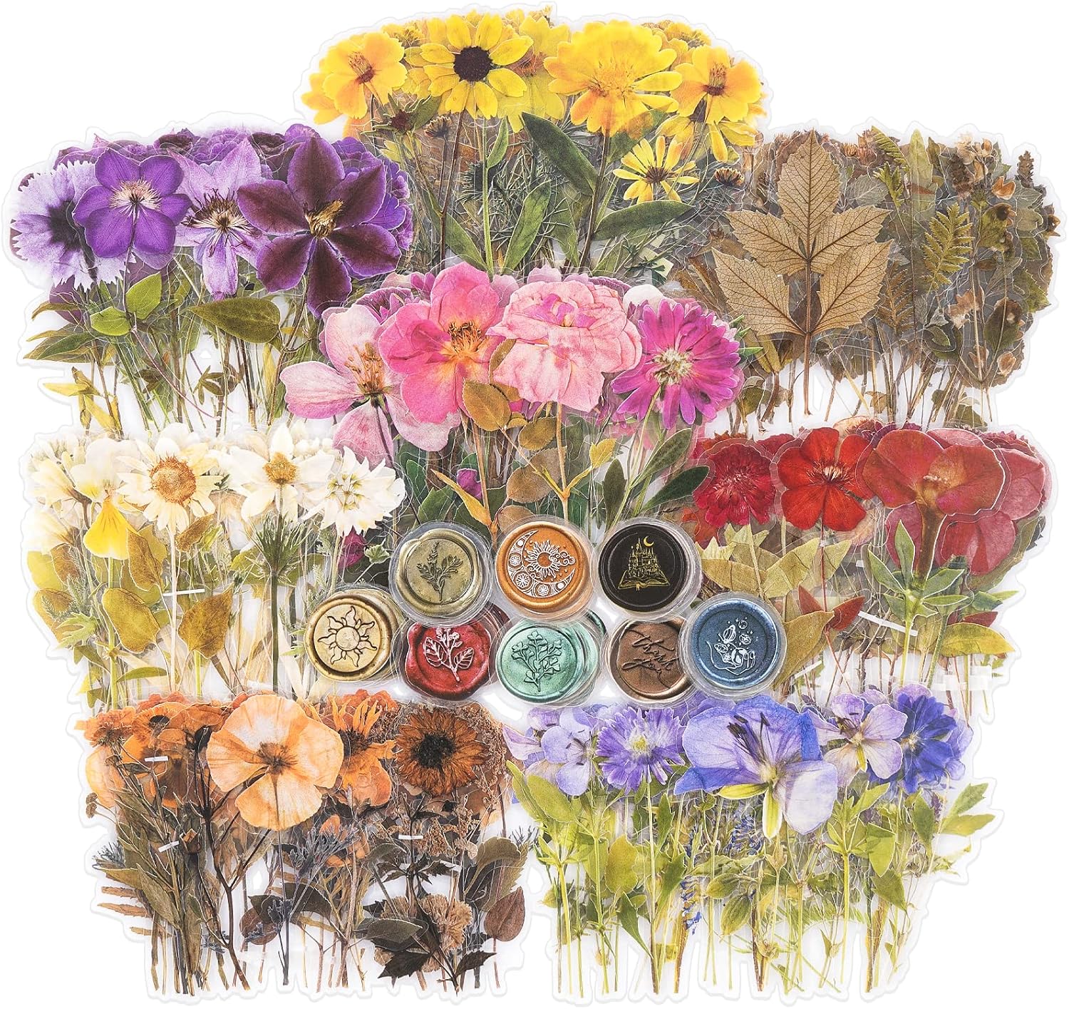 Botanical Stickers Set – 320 Assorted Floral and Pressed Flower Stickers for Scrapbooking, Journaling, Crafting, and DIY Projects – Waterproof Adhesive Stickers