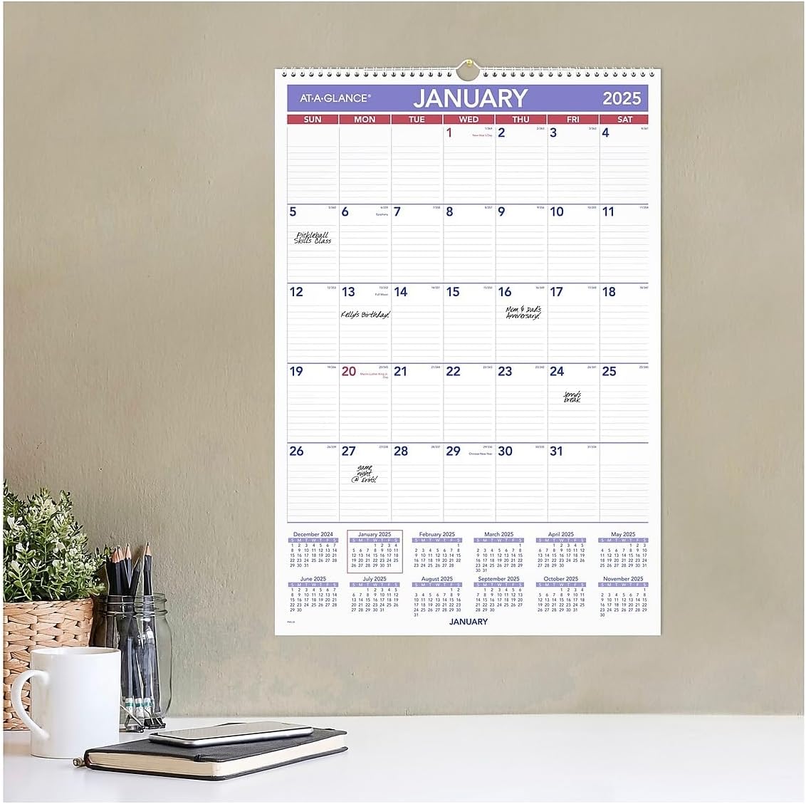 2025 Monthly Planner with Ink Bleed Resistance, 12-Month Overview & Professional Design for Office or Home Use