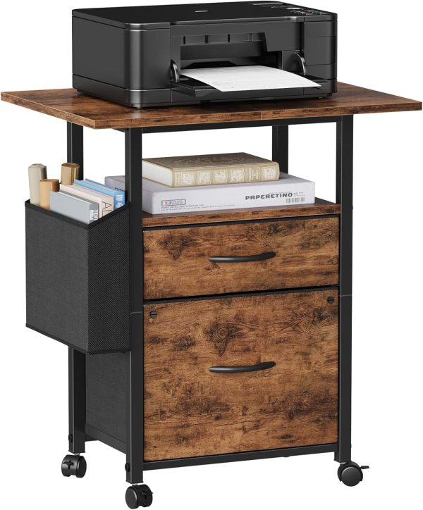 Filing Cabinet for Office with 2 Drawers, Spacious Top, and Lockable Casters for Easy Mobility and Organization