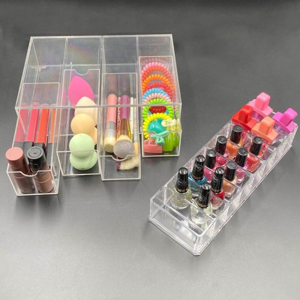 Versatile Makeup Organizer for Vanity – Lambock 4-Layer Stackable Cosmetic Organizer with Drawers and 8-Grid Compact Holder for Lipsticks, Hair Accessories, DIY Crafts, and Small Essentials