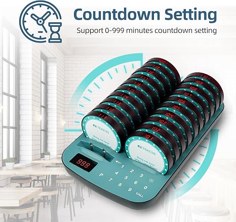Buzzer pager system for restaurants with long-range, vibration, and light alerts to improve customer.