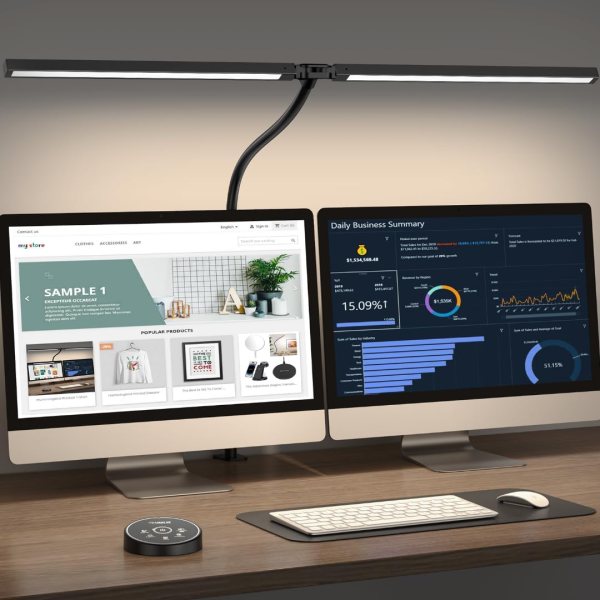 Dual-Head desk lamp with two display screens