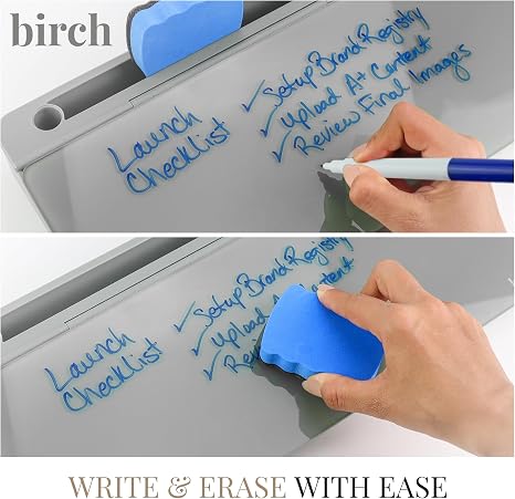 Stylish glass desktop dry erase board with cleaning cloth for office use.