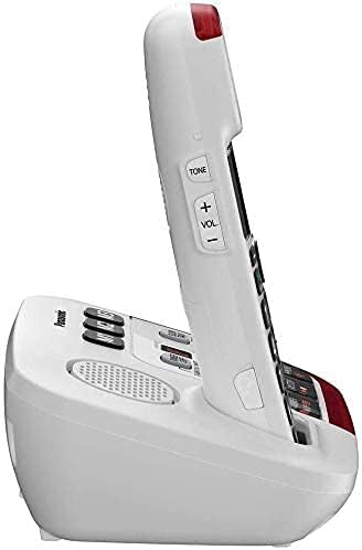 Wireless amplified phone with noise reduction, caller ID, and speed dial features for enhanced call.
