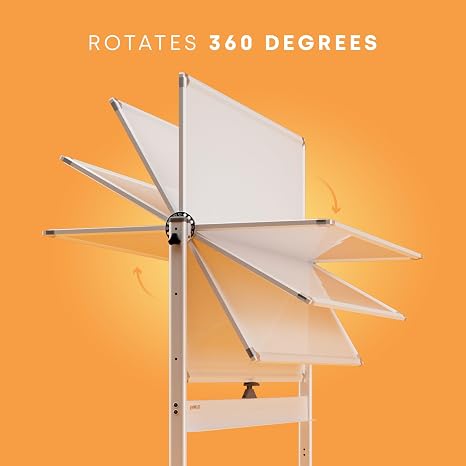Portable whiteboard with 360-degree rotating panels on stand, ideal for office, classroom, and home.