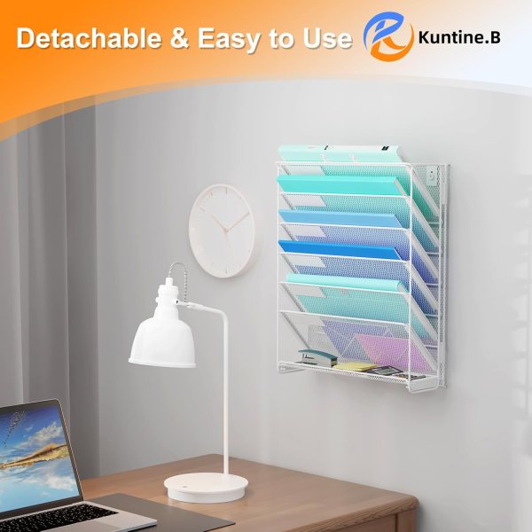Wall Mounted Document Organizer, 6-Tier Vertical File Holder with Tray for Office and Home Use