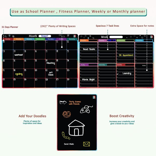 Black magnetic calendar for fridge