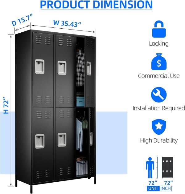 Heavy-duty black metal storage locker with multiple compartments and ventilation.