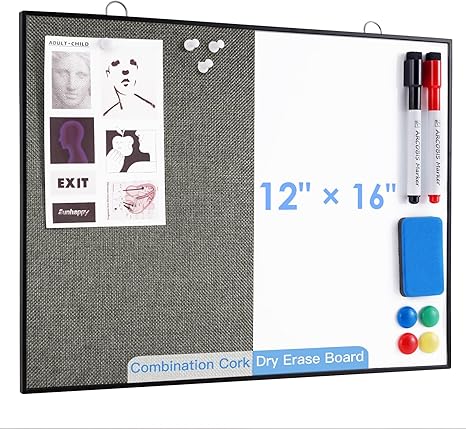 Dry Erase Cork Board Combo – Double-Sided Whiteboard and Cork Bulletin Board for Home Office, Classroom & Dorm Room
