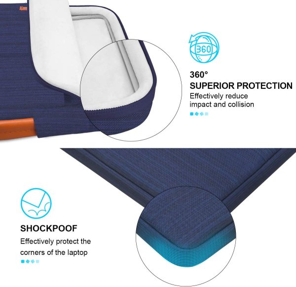 Laptop sleeve interior showing shockproof padded lining and accessory pocket