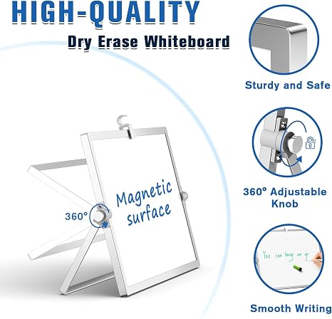 Magnetic whiteboard with stand, double-sided dry erase surface, ideal for classrooms, offices, and h.
