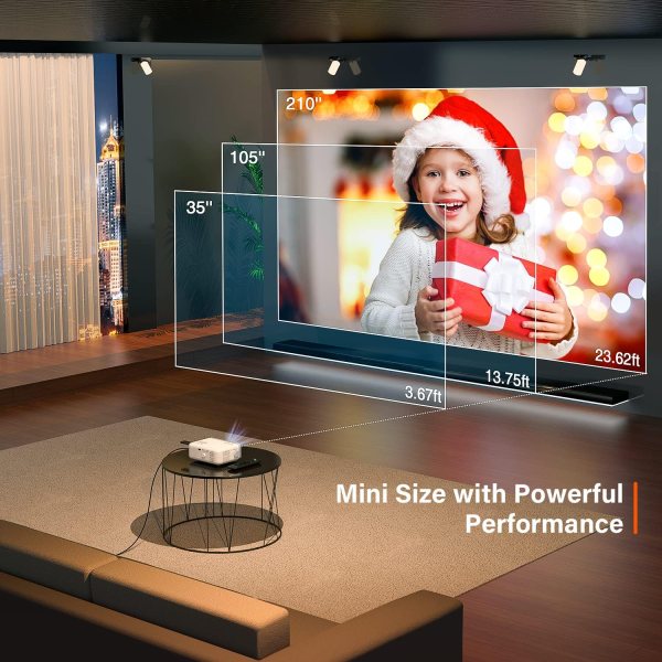 Portable mini projector for home, outdoor movies, gaming, and travel. Compact size with powerful per.