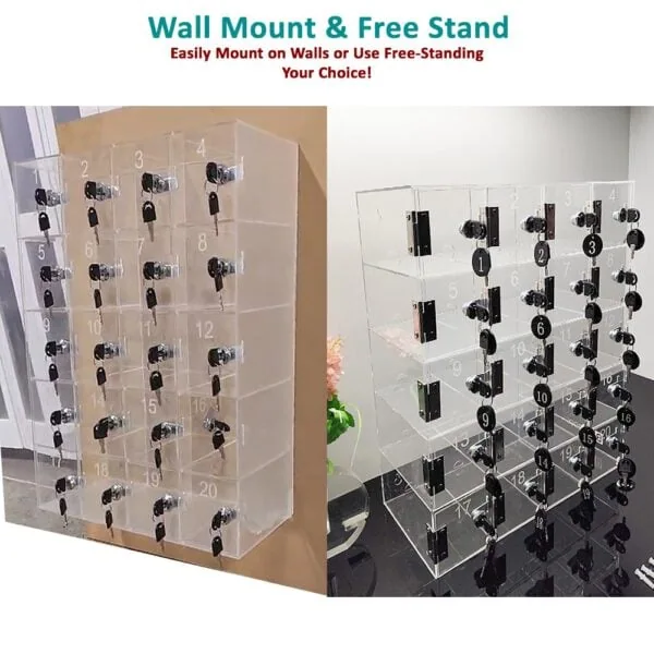 Lambock Durable and Transparent Acrylic Cell Phone Lock Box with Secure Wall-Mount Design, Clear Cell Phone Locker for Classroom & Office Storage