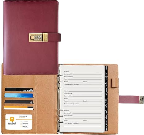 Secure Password Organizer Journal – Lockable A5 Password Book with Combination Lock for 576 Entries, Refillable Pages, and Alphabetical Dividers for Safe Online Information Management
