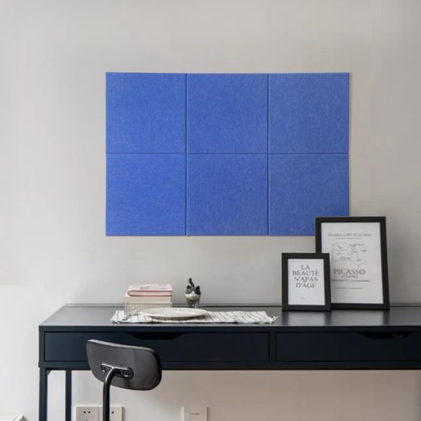 Blue felt wall panels for home and office decor.