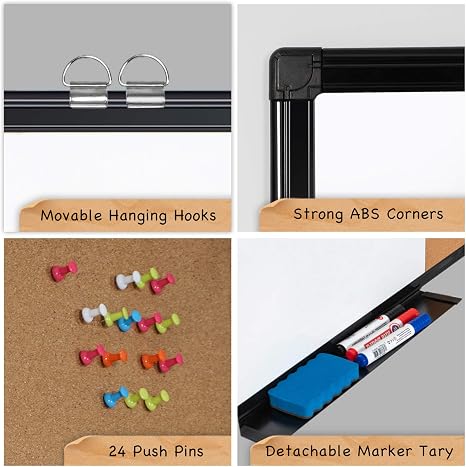 Combination magnetic whiteboard and cork board for office, classroom, or home use.