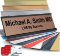 Engraved Desk Sign with Choice of Mounting for Walls, Doors, Desk Holders, Cubicles, Hanging and More | Custom Textured Copper Plastic Black Letters | USA Made 2×8 – M2