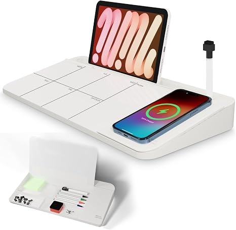 Wireless Desk Organizer with Built-in Whiteboard & Wireless Charging Pad – Ergonomic Design for Workspace Efficiency
