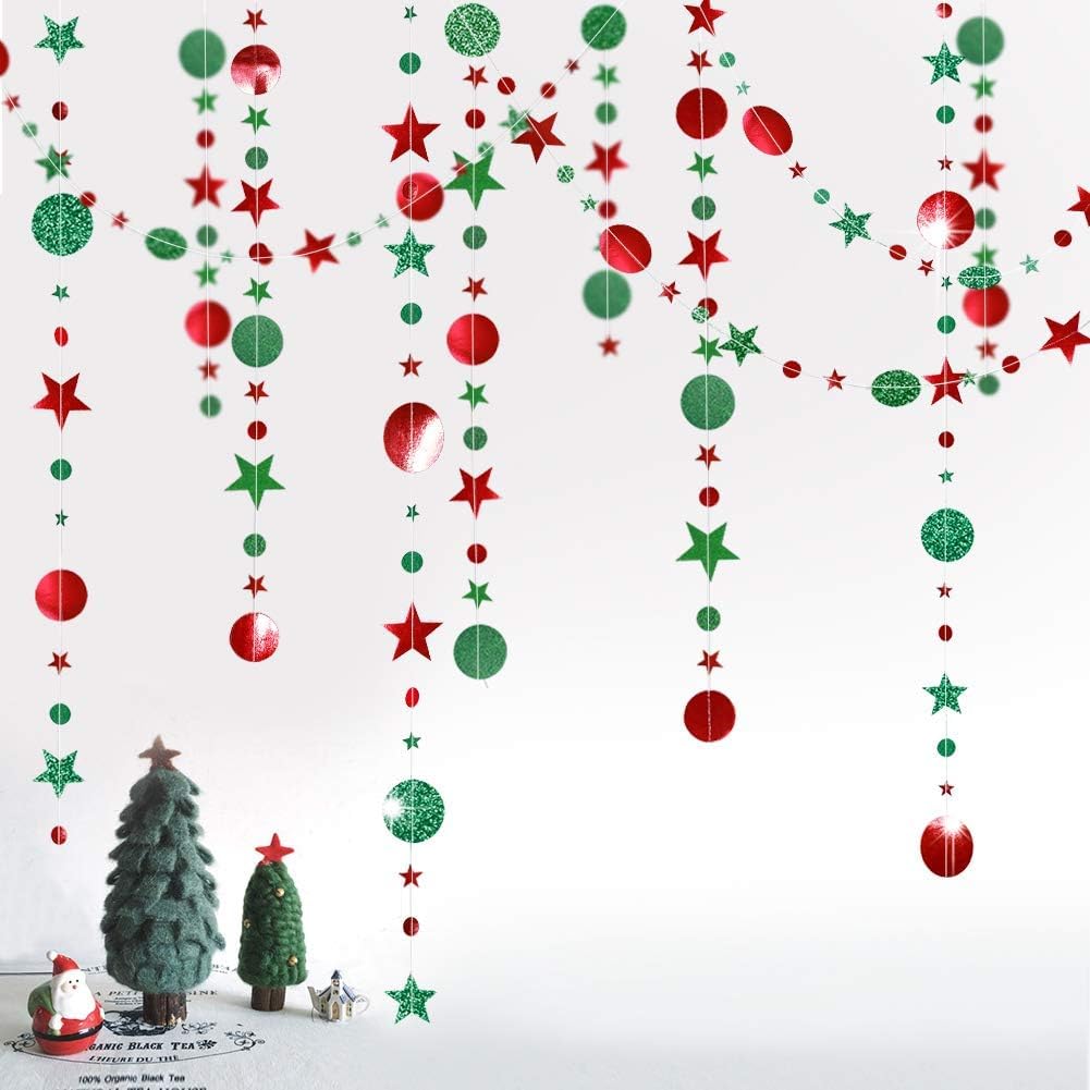 Christmas Garland – Red and Green Glitter Hanging Party Garland for Xmas Tree and Home Decor