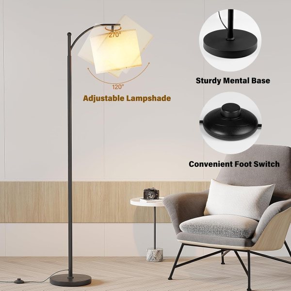 Arc floor lamp with adjustable rotatable lampshade, ideal for living rooms, bedrooms, and offices. I.