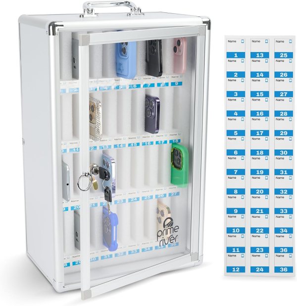 Cell Phone Locker for Classroom, Gym & Office | Secure Aluminum Storage Cabinet – 36 Slots | Portable & Wall-Mounted Organizer