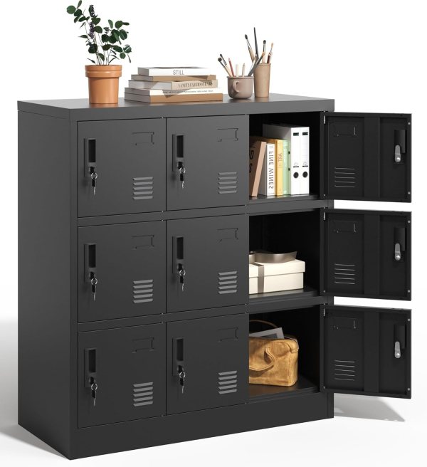 Office Locker with 9 Doors – Steel Storage Locker for Employees, Durable Metal Storage Cabinet for Personal and Work Item Organization, Workplace Locker