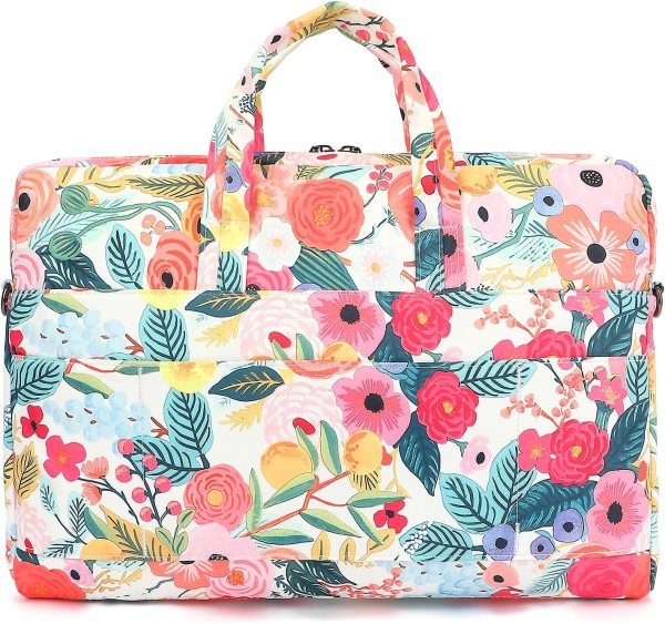 Vibrant floral waterproof laptop bag for travel and work.