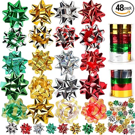 Christmas Bows Gift Wrapping Kit with Self Adhesive Bows, Curling Ribbons, and Decorative Supplies for Holiday Presents