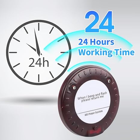 Wireless restaurant pager system with 20 coaster pagers for efficient queue management at food truck.