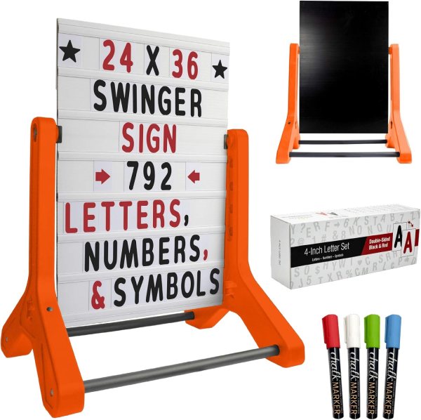 Swinging Sign for Outdoor Use – Double-Sided Changeable Message Board with Liquid Chalk Markers, Reversible Letters, and Durable A-Frame Design for Businesses