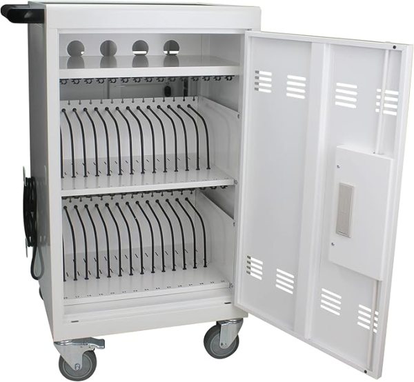 32 Device Mobile Charging Cart with Password Lock, Mobile Ipad Cart for iPads, Chromebook Charging Cart and Laptop Computers, Locking Charging Station