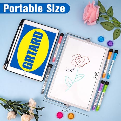Portable magnetic whiteboard with stand, double-sided surface, ideal for home, office, or classroom.