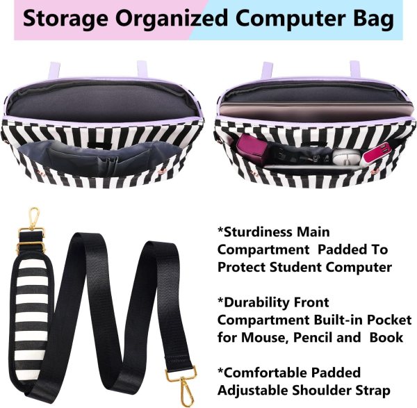 Organized computer bag with compartments for travel and work essentials.