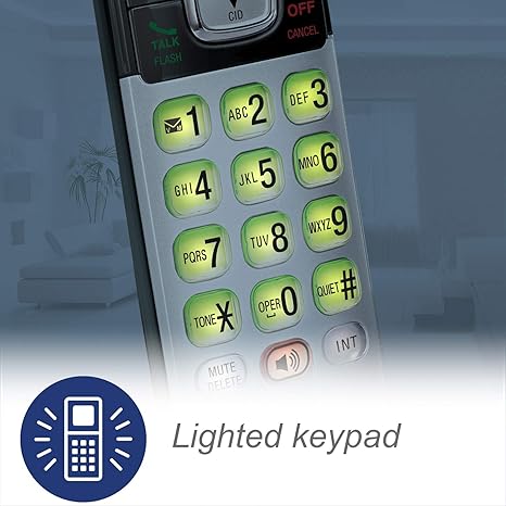 Lighted keypad for easy dialing and call management in low light conditions.