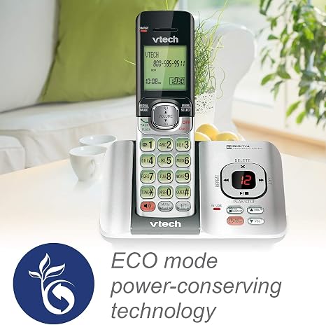 Vtech cordless phone with caller ID, speakerphone, and call waiting features.