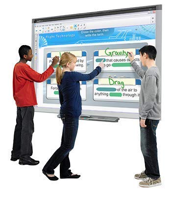 Interactive digital whiteboard with touchscreen features for classrooms and offices.