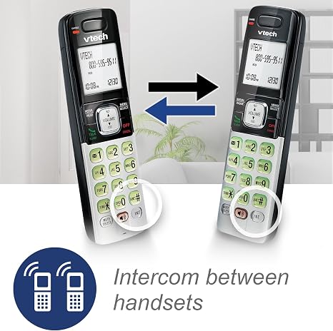 Intercom cordless phone system with expandable handsets and caller ID.