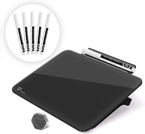 Mini Glass Whiteboard for Desk – Smooth Writing Surface, Durable and Easy to Clean – Includes Markers and Holder, Ideal for Small Notes and Doodles