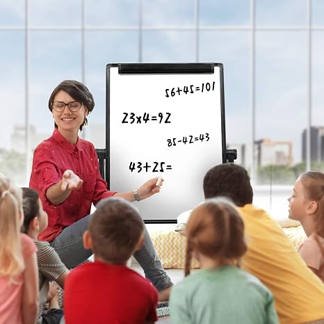 Whiteboard with adjustable stand and 360-degree rotation, ideal for presentations, teaching, and bra.