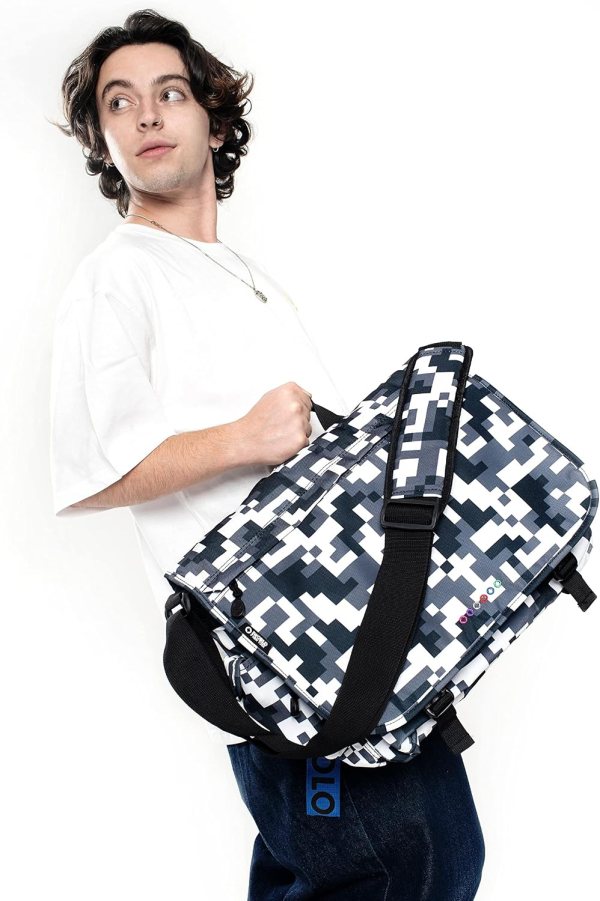 Modern digital camo messenger bag for work and travel.