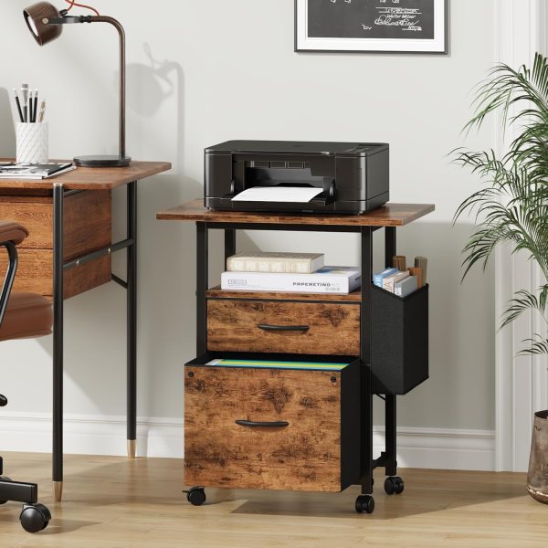 Office filing cabinet with two spacious drawers and lockable casters for easy mobility and organizat.