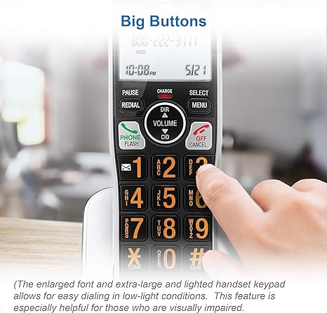 Modern cordless landline phone with large keypad and call blocking features.
