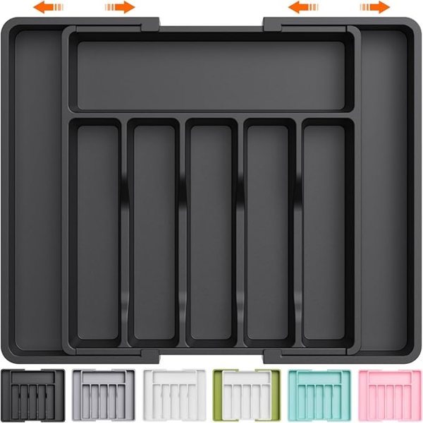 Expandable Silverware Organizer with 8 Compartments, Adjustable Cutlery Tray for Kitchen Drawer Storage, Sturdy BPA-Free Material