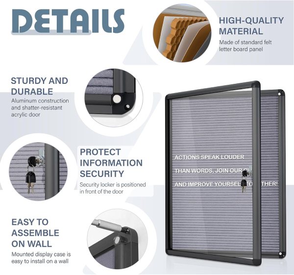 Aluminum enclosed changeable message board with shatterproof acrylic door.