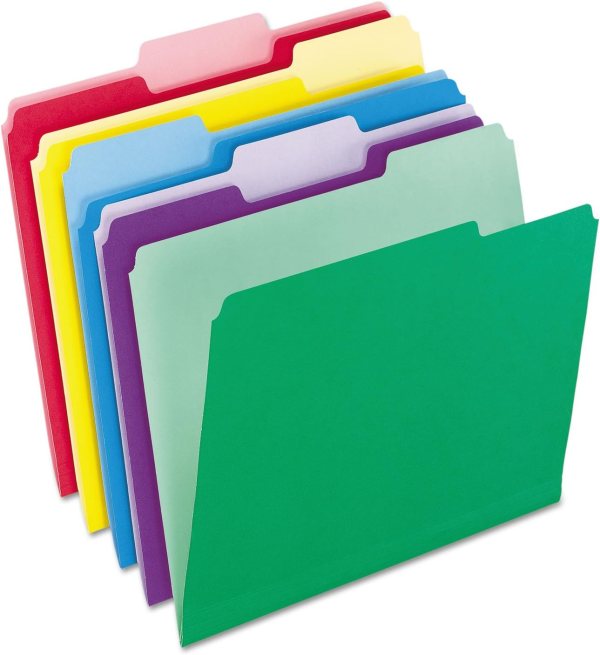 Reusable color-coded file folders with 1/3 cut erasable top tabs