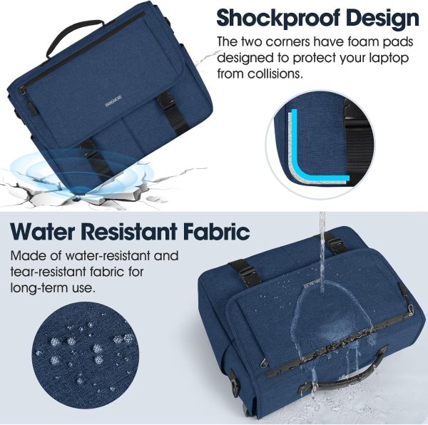 Blue waterproof laptop messenger bag with shockproof design.